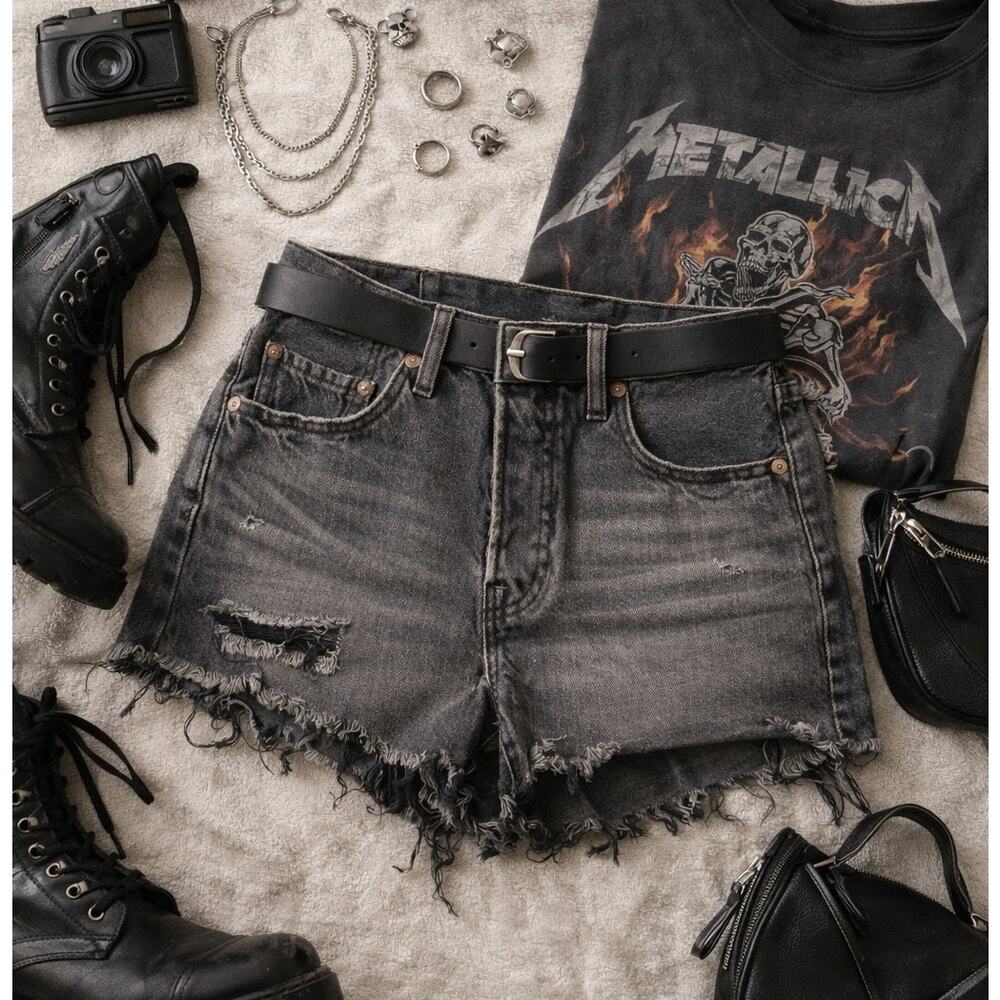 Levi’s 501 Black Denim Cutoff Shorts Size 27 Button Fly Distressed Raw Hem Jeans